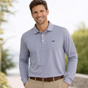 Vineyard Vines Long Sleeve Polo Shirt XL Gray Performance Stretch Peru